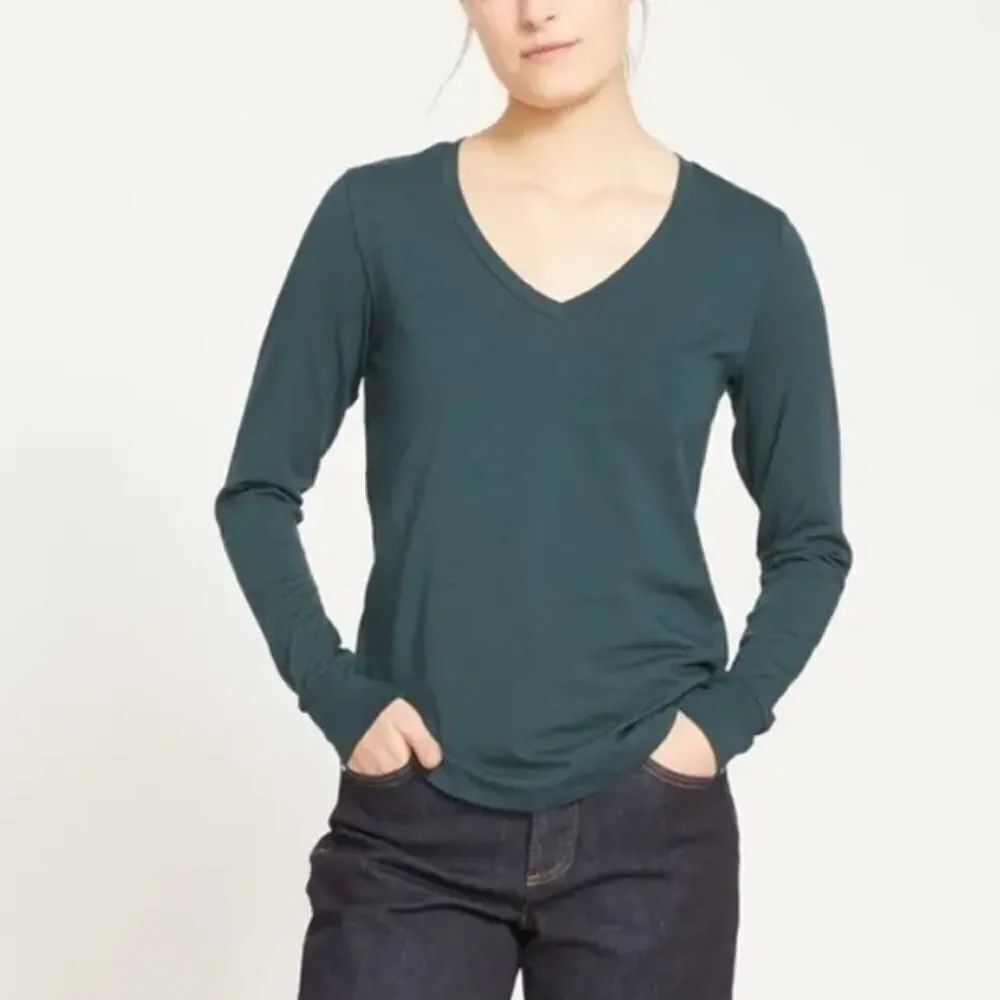 UNIVERSAL STANDARD VNeck Ribbed Long Sleeve T-Shirt Deep Sea Green Women’s M